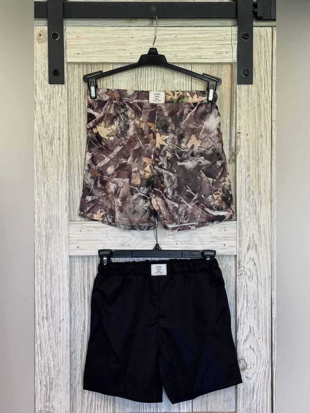 Kids Camo and Black Shorts - Two Pack Sz 7 waist 11”